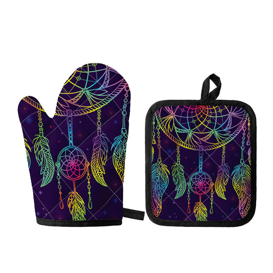 Rainbow Native Dream Catcher Print Oven Mitt And Pot Holder Set