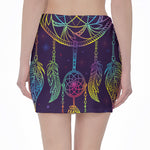 Rainbow Native Dream Catcher Print Pencil Mini Skirt