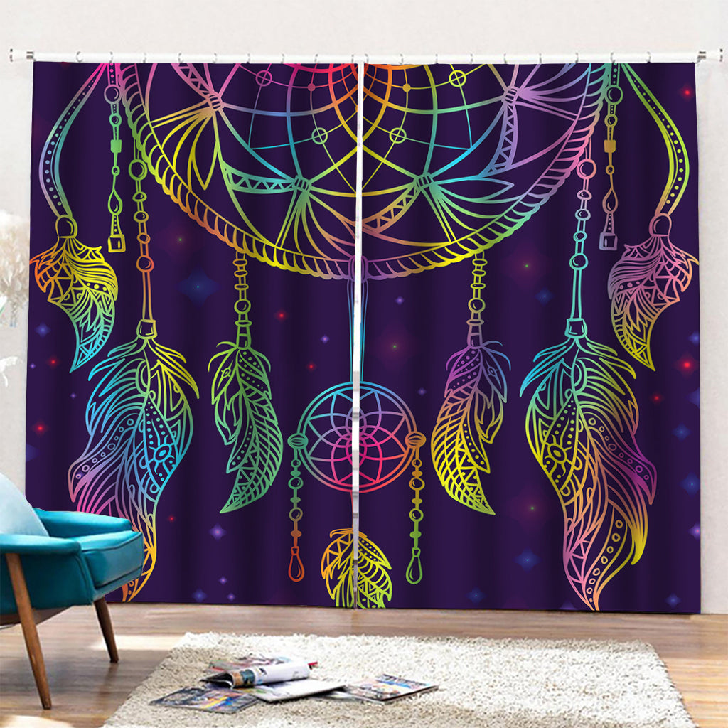 Rainbow Native Dream Catcher Print Pencil Pleat Curtains