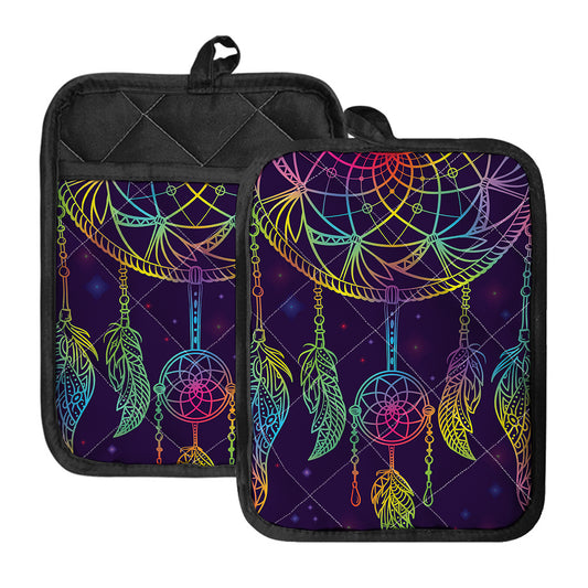 Rainbow Native Dream Catcher Print Pot Holders With Pocket