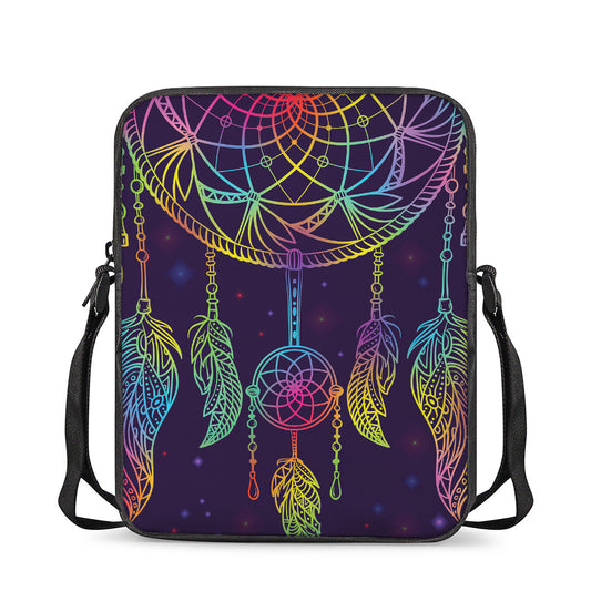 Rainbow Native Dream Catcher Print Rectangular Crossbody Bag