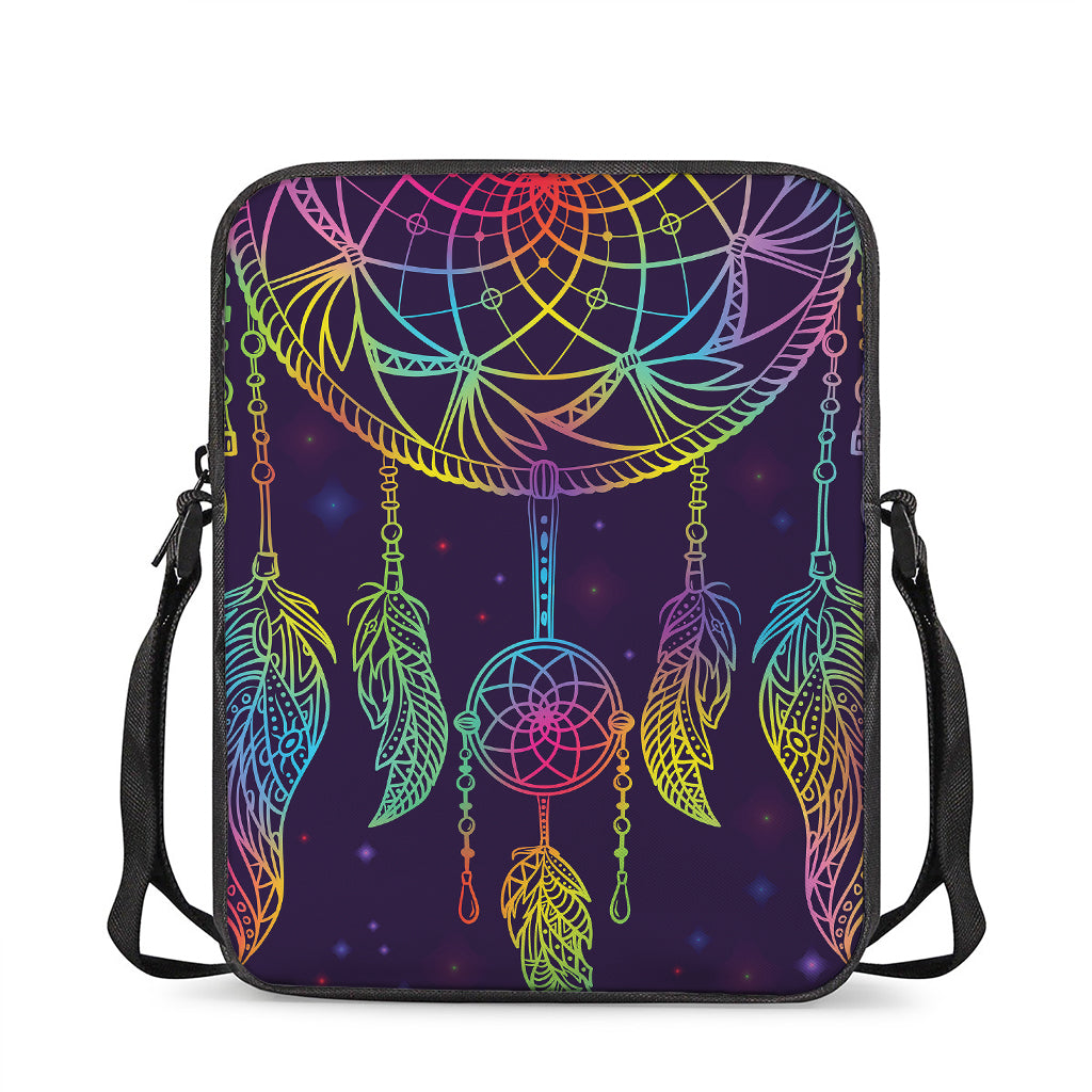 Rainbow Native Dream Catcher Print Rectangular Crossbody Bag
