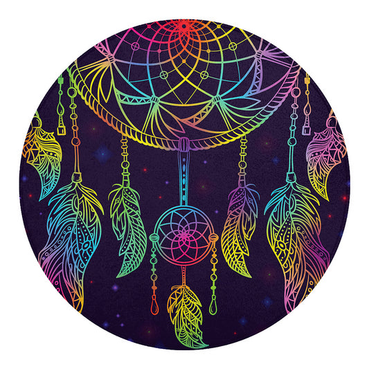 Rainbow Native Dream Catcher Print Round Blanket