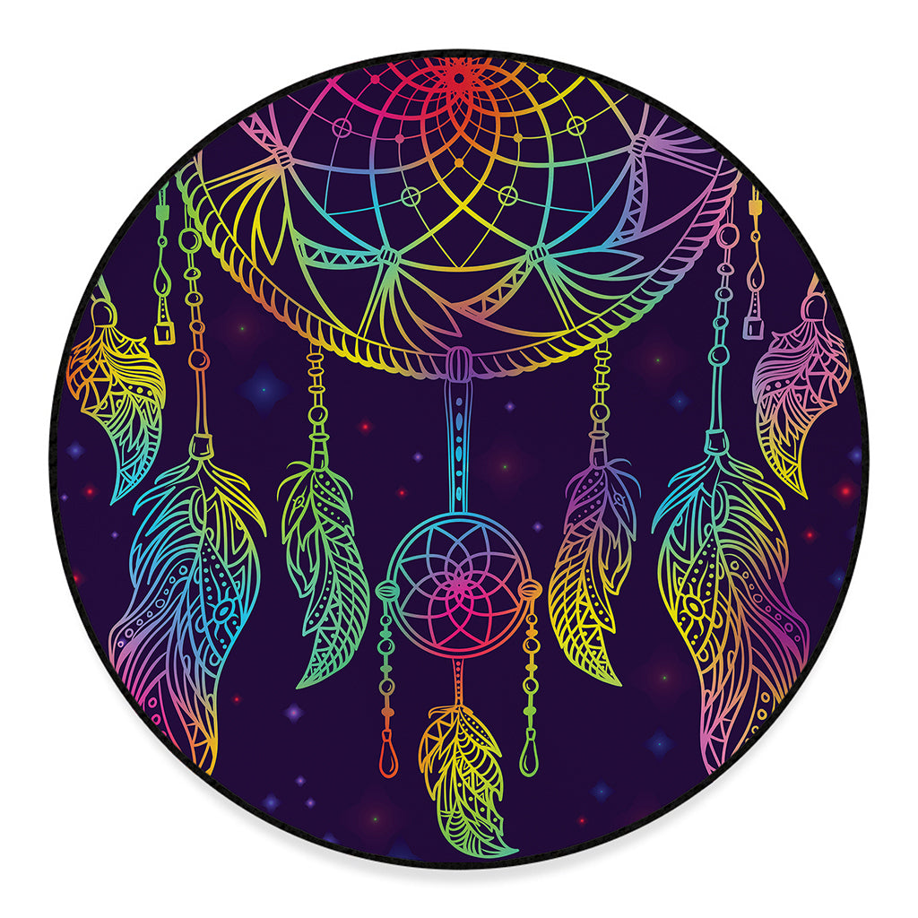 Rainbow Native Dream Catcher Print Round Floor Mat