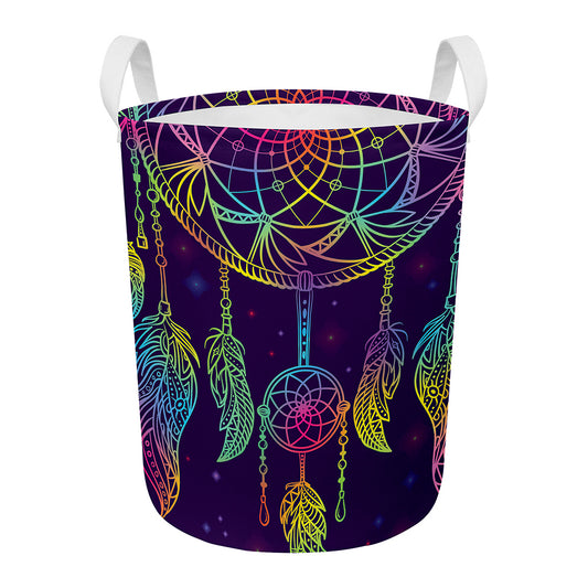 Rainbow Native Dream Catcher Print Round Laundry Basket