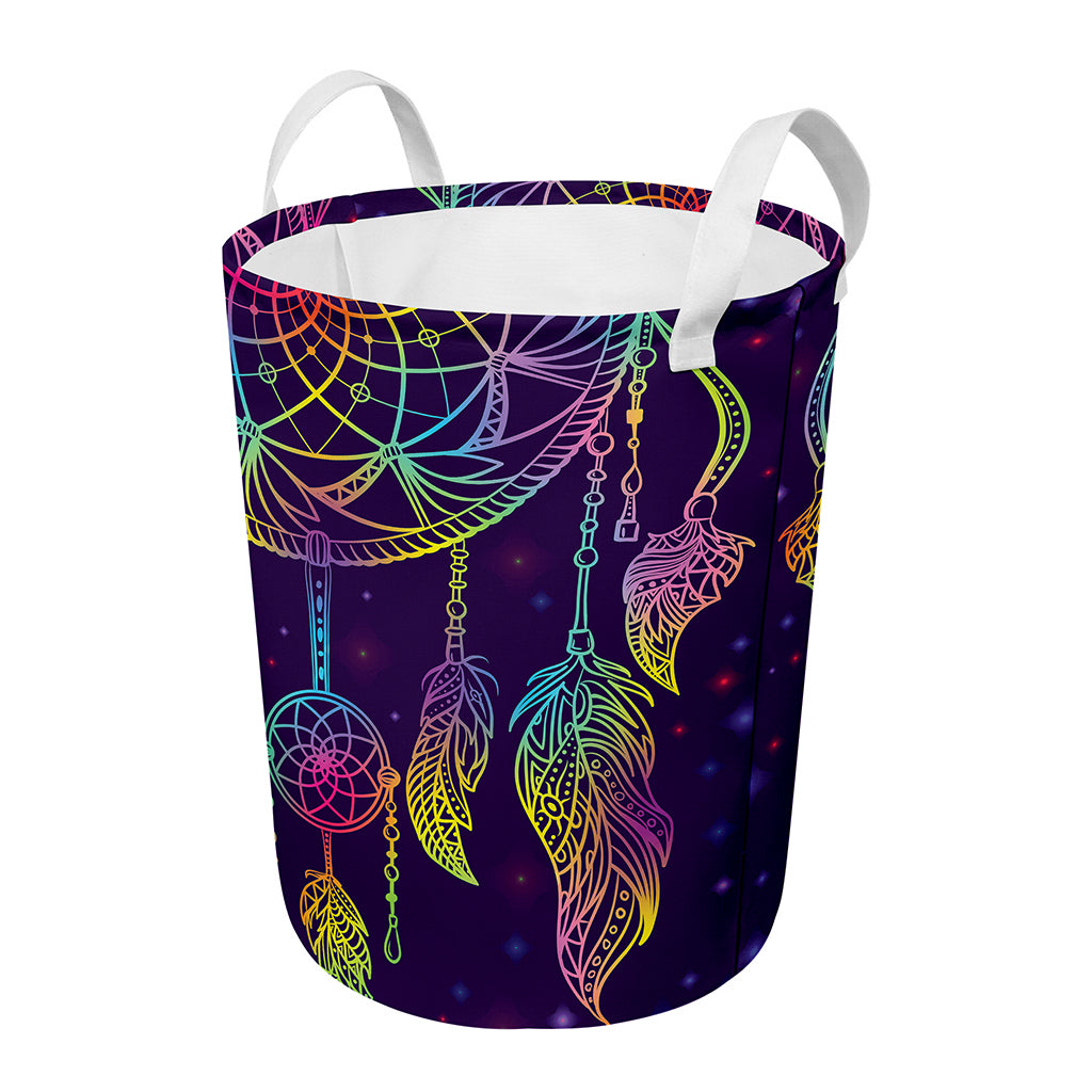 Rainbow Native Dream Catcher Print Round Laundry Basket