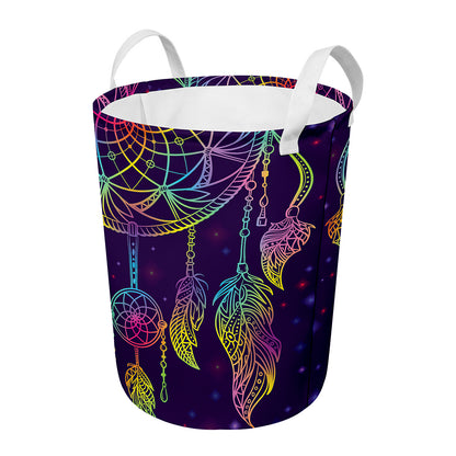 Rainbow Native Dream Catcher Print Round Laundry Basket