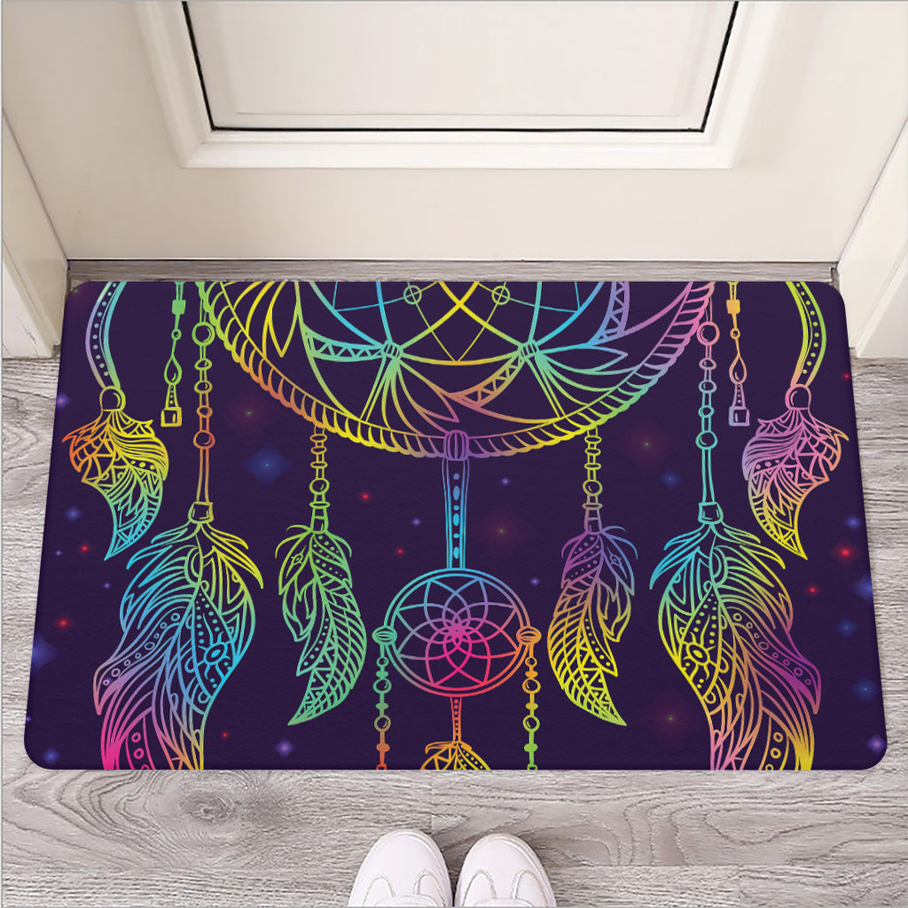 Rainbow Native Dream Catcher Print Rubber Doormat