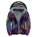 Rainbow Native Dream Catcher Print Sherpa Lined Zip Up Hoodie