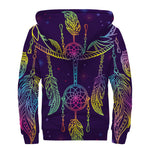 Rainbow Native Dream Catcher Print Sherpa Lined Zip Up Hoodie