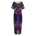 Rainbow Native Dream Catcher Print Short Sleeve Long Nightdress