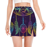 Rainbow Native Dream Catcher Print Side Slit Mini Skirt