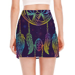 Rainbow Native Dream Catcher Print Side Slit Mini Skirt