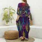 Rainbow Native Dream Catcher Print Silk V-Neck Kaftan Dress