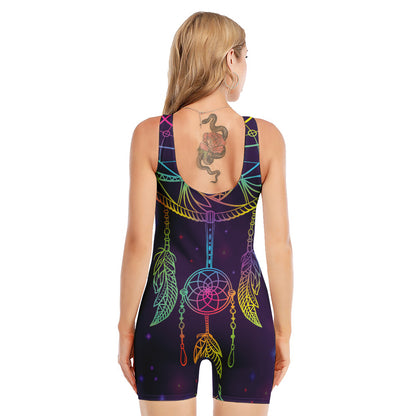 Rainbow Native Dream Catcher Print Sleeveless One Piece Swimsuit