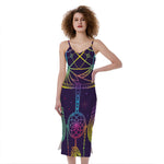 Rainbow Native Dream Catcher Print Slim Fit Midi Cami Dress