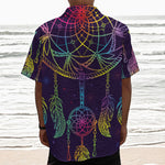 Rainbow Native Dream Catcher Print Textured Short Sleeve Shirt