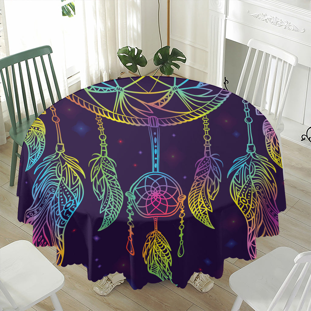 Rainbow Native Dream Catcher Print Waterproof Round Tablecloth