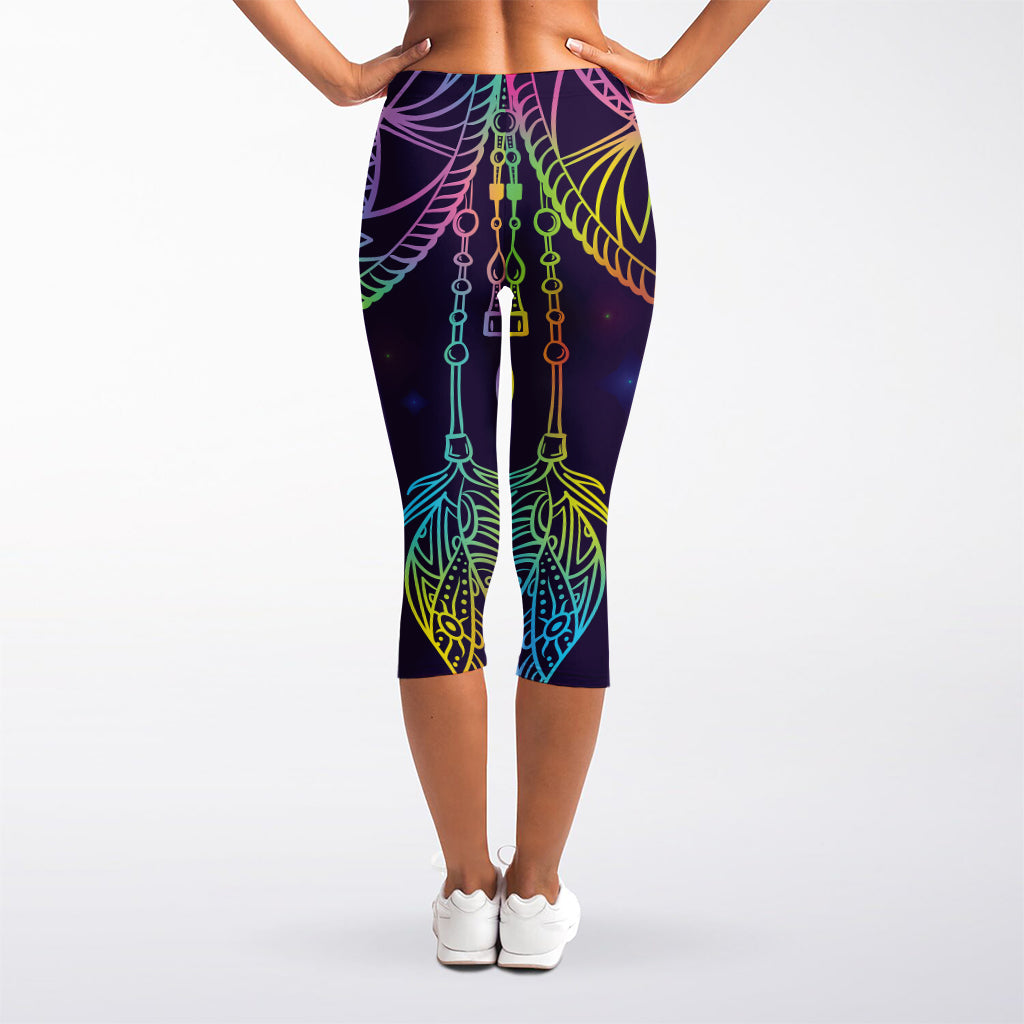 Rainbow Native Dream Catcher Print Women's Capri Leggings
