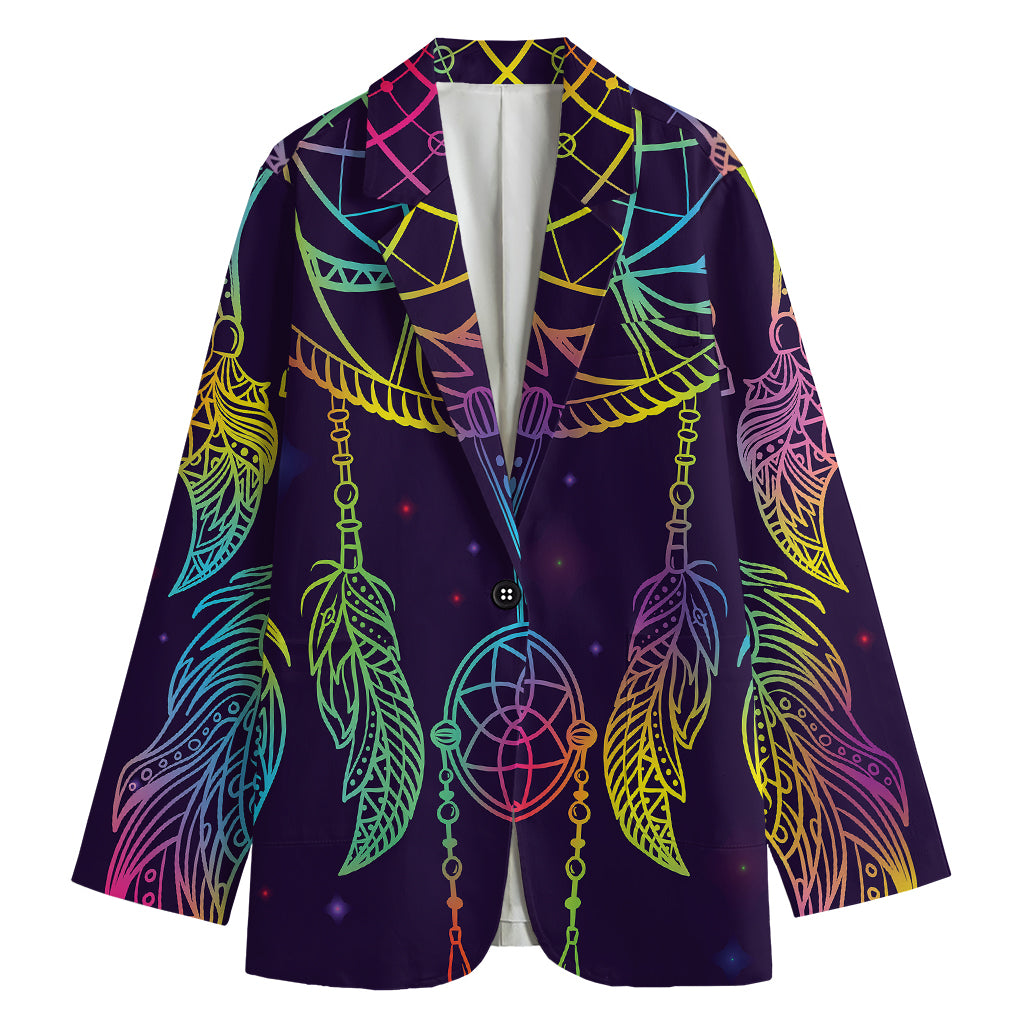 Rainbow Native Dream Catcher Print Women's Cotton Blazer