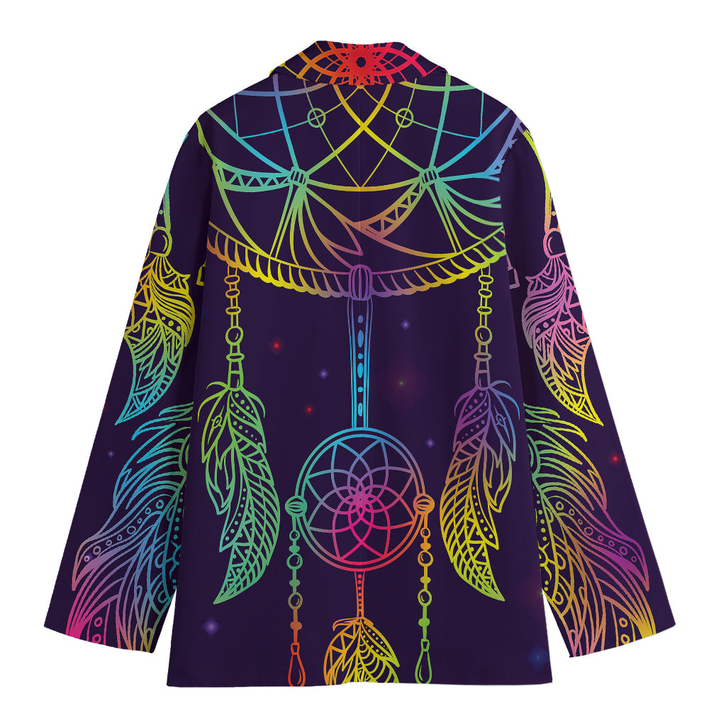 Rainbow Native Dream Catcher Print Women's Cotton Blazer