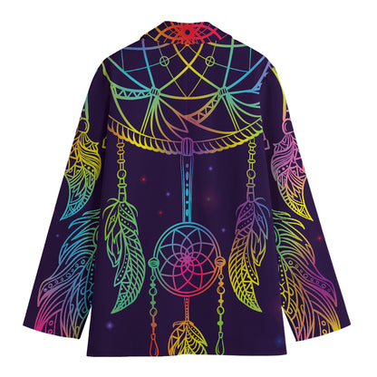 Rainbow Native Dream Catcher Print Women's Cotton Blazer