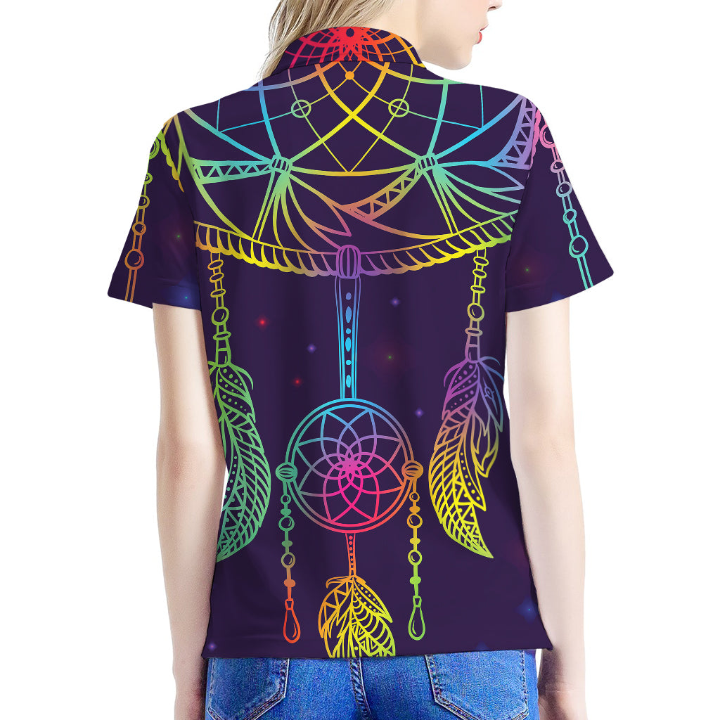 Rainbow Native Dream Catcher Print Women's Polo Shirt