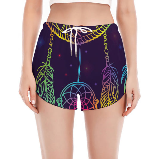 Rainbow Native Dream Catcher Print Women's Split Running Shorts