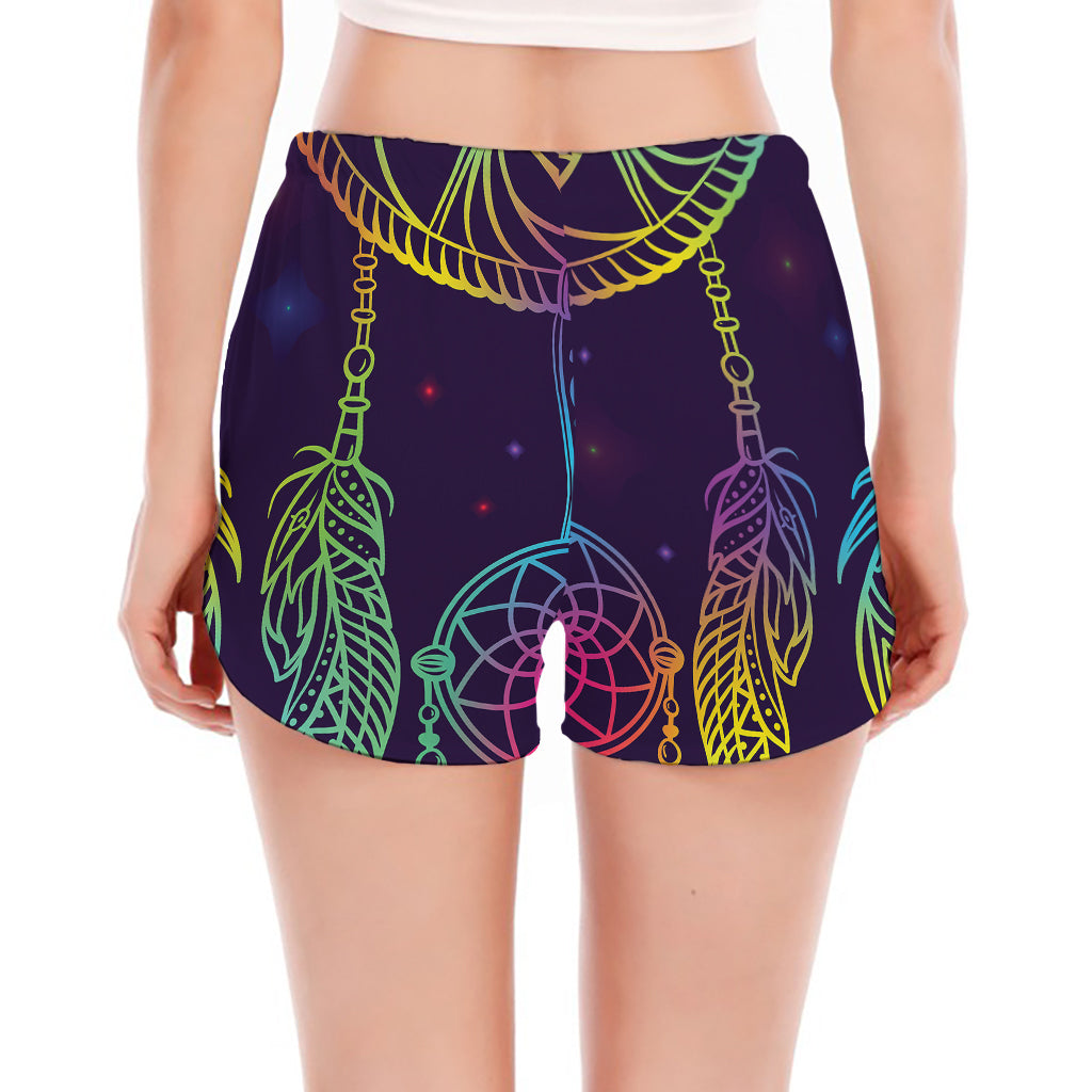Rainbow Native Dream Catcher Print Women's Split Running Shorts