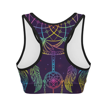 Rainbow Native Dream Catcher Print Women's Sports Bra