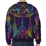 Rainbow Native Dream Catcher Print Zip Sleeve Bomber Jacket