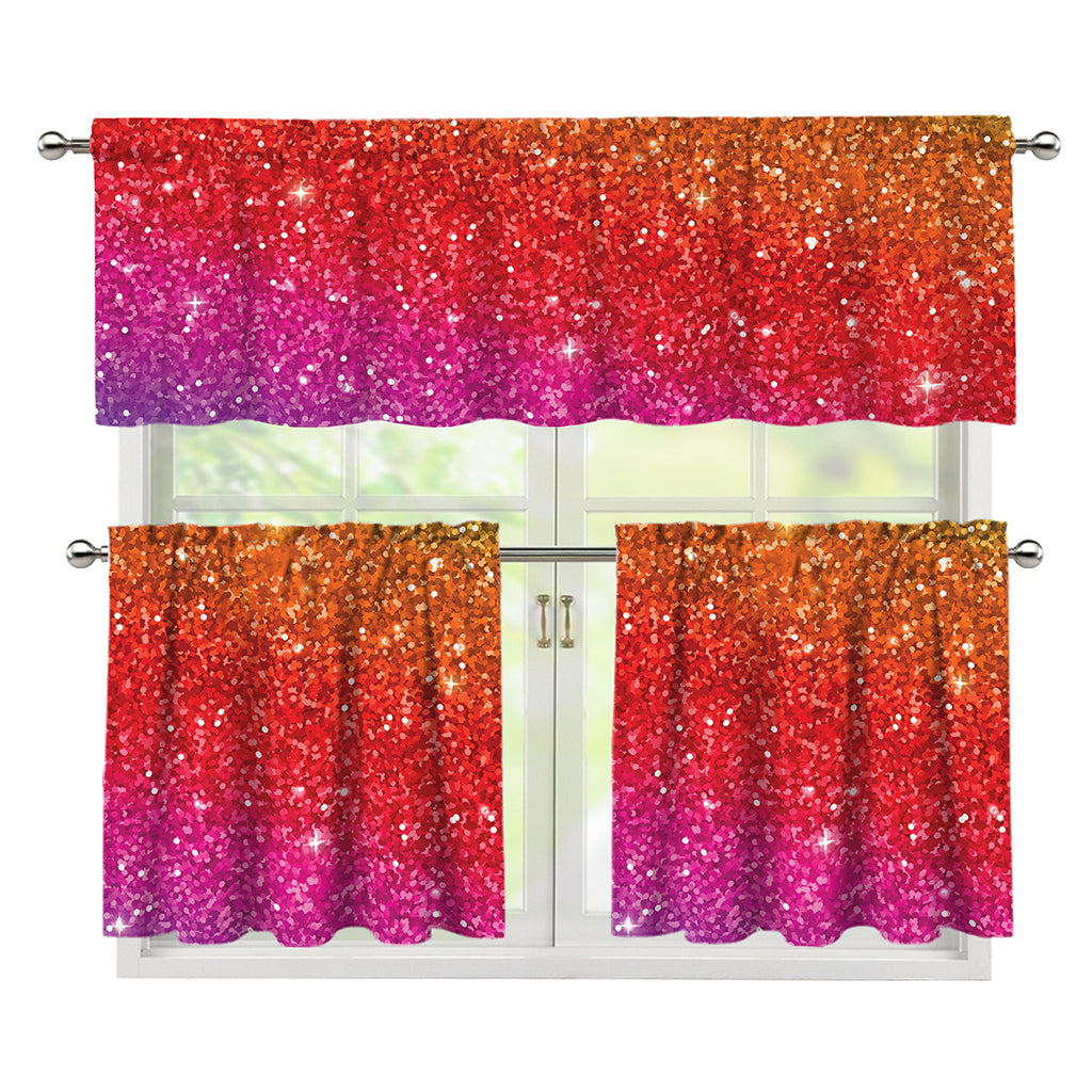 Rainbow (NOT Real) Glitter Artwork Print 3 Piece Kitchen Curtains