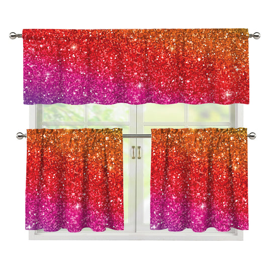 Rainbow (NOT Real) Glitter Artwork Print 3 Piece Kitchen Curtains