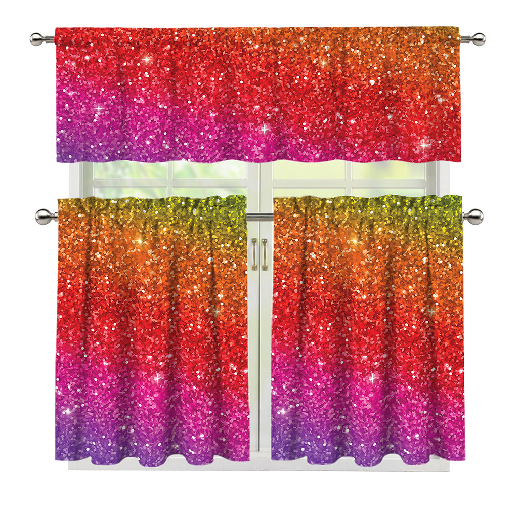 Rainbow (NOT Real) Glitter Artwork Print 3 Piece Kitchen Curtains