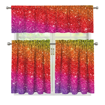 Rainbow (NOT Real) Glitter Artwork Print 3 Piece Kitchen Curtains
