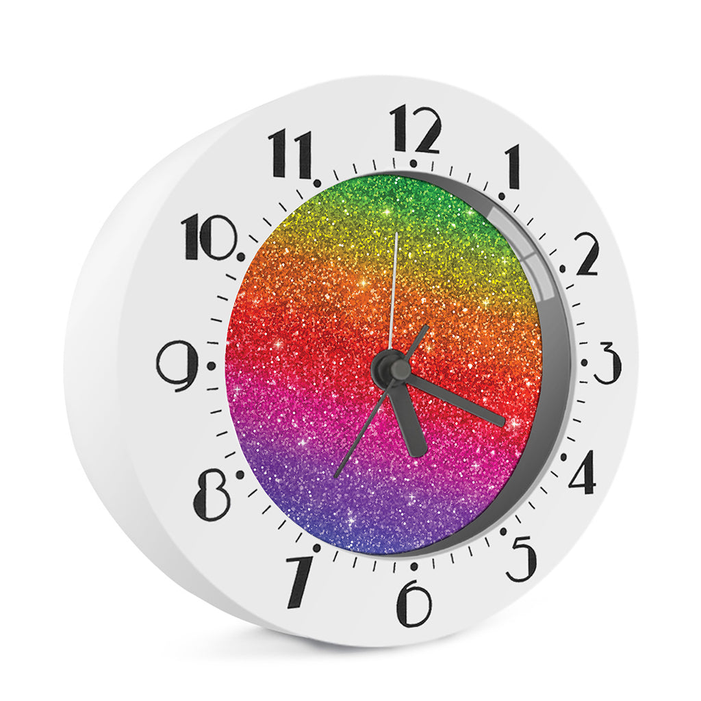 Rainbow (NOT Real) Glitter Artwork Print Alarm Clock