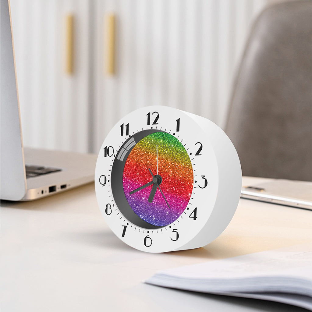 Rainbow (NOT Real) Glitter Artwork Print Alarm Clock