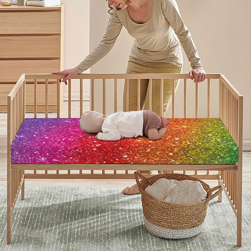 Rainbow (NOT Real) Glitter Artwork Print Baby Crib Sheet