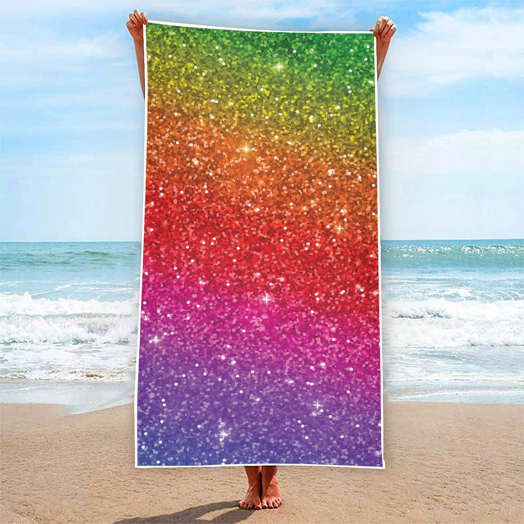 Rainbow (NOT Real) Glitter Artwork Print Beach Towel