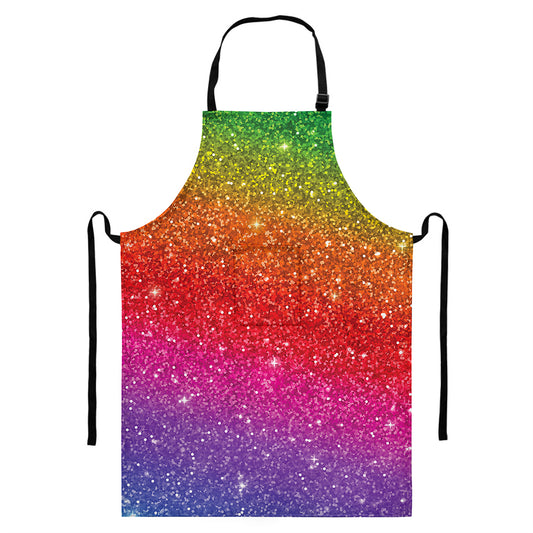 Rainbow (NOT Real) Glitter Artwork Print Bib Apron With Pocket