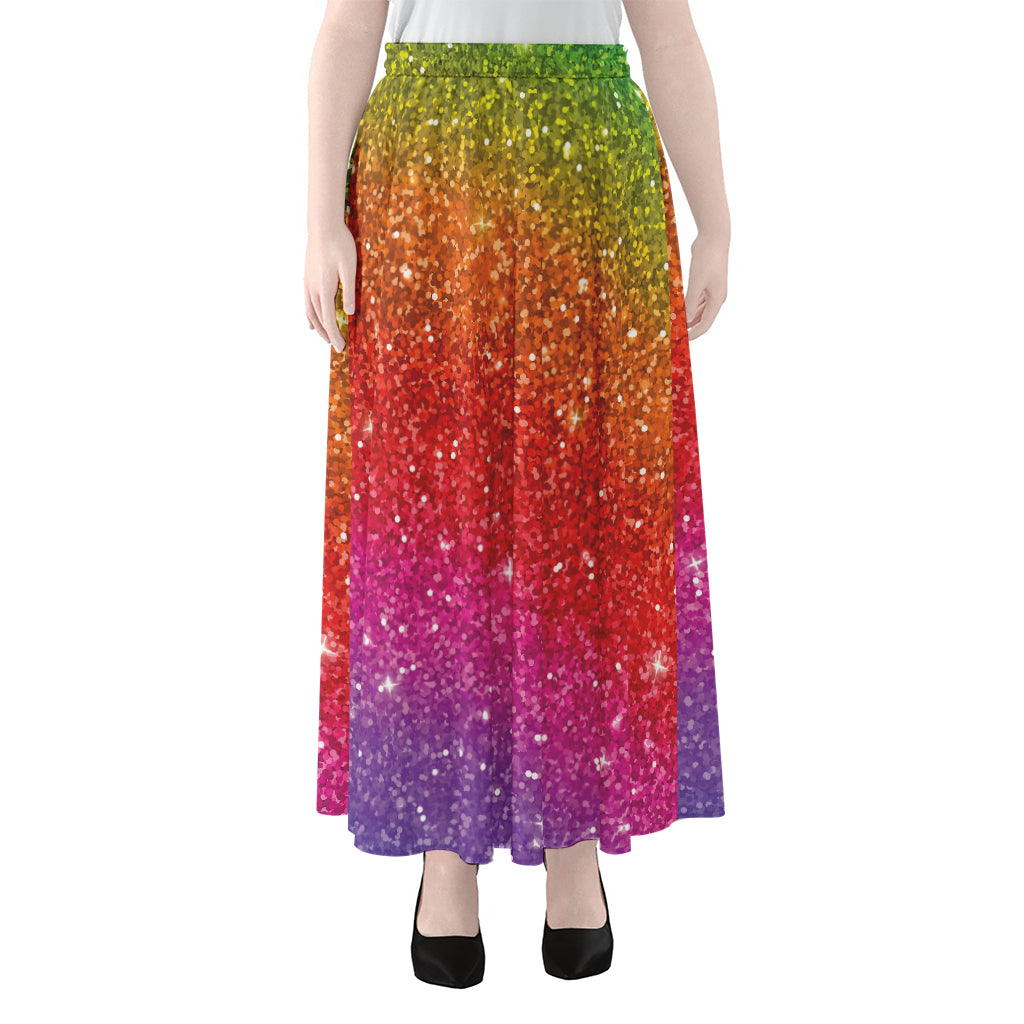 Rainbow (NOT Real) Glitter Artwork Print Chiffon Maxi Skirt