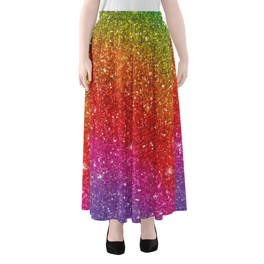 Rainbow (NOT Real) Glitter Artwork Print Chiffon Maxi Skirt