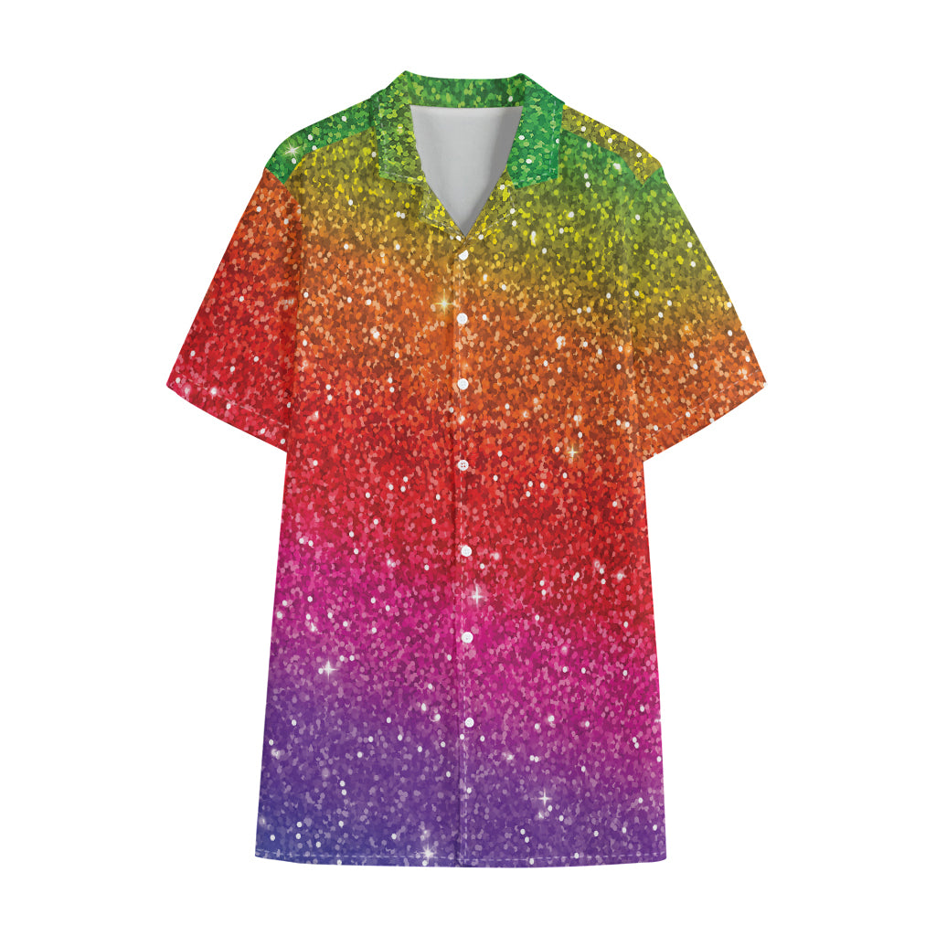 Rainbow (NOT Real) Glitter Artwork Print Cotton Hawaiian Shirt