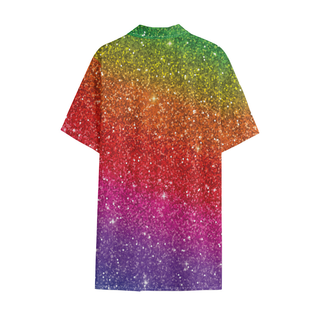 Rainbow (NOT Real) Glitter Artwork Print Cotton Hawaiian Shirt