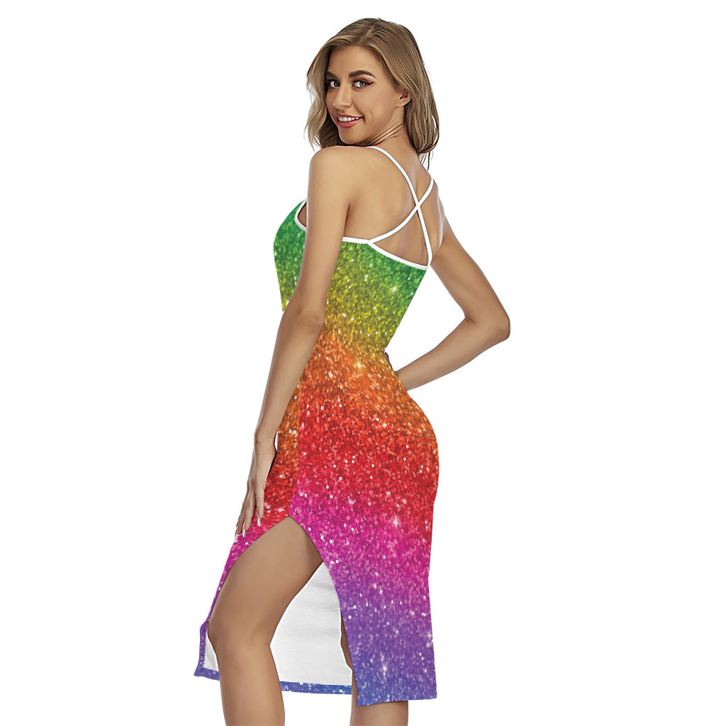 Rainbow (NOT Real) Glitter Artwork Print Cross Back Cami Dress