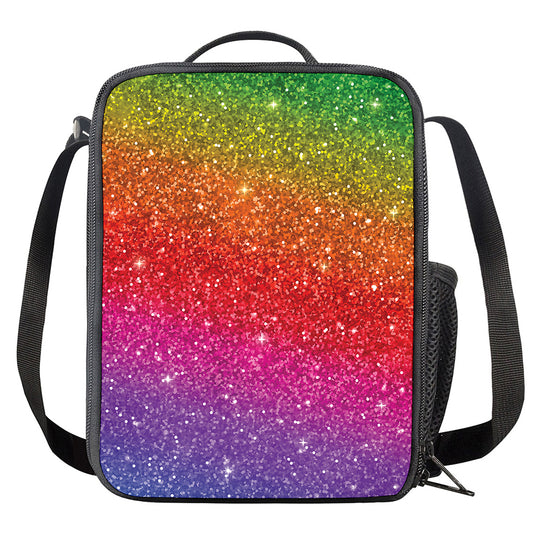 Rainbow (NOT Real) Glitter Artwork Print Crossbody Lunch Bag
