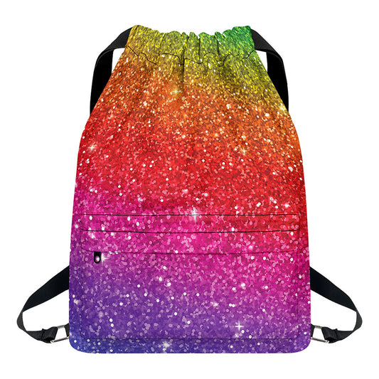 Rainbow (NOT Real) Glitter Artwork Print Drawstring Backpack