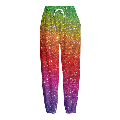 Rainbow (NOT Real) Glitter Artwork Print Fleece Lined Knit Pants