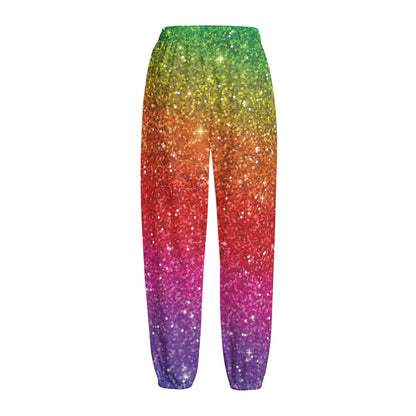 Rainbow (NOT Real) Glitter Artwork Print Fleece Lined Knit Pants