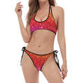 Rainbow (NOT Real) Glitter Artwork Print Halter Scoop Tie Side Bikini